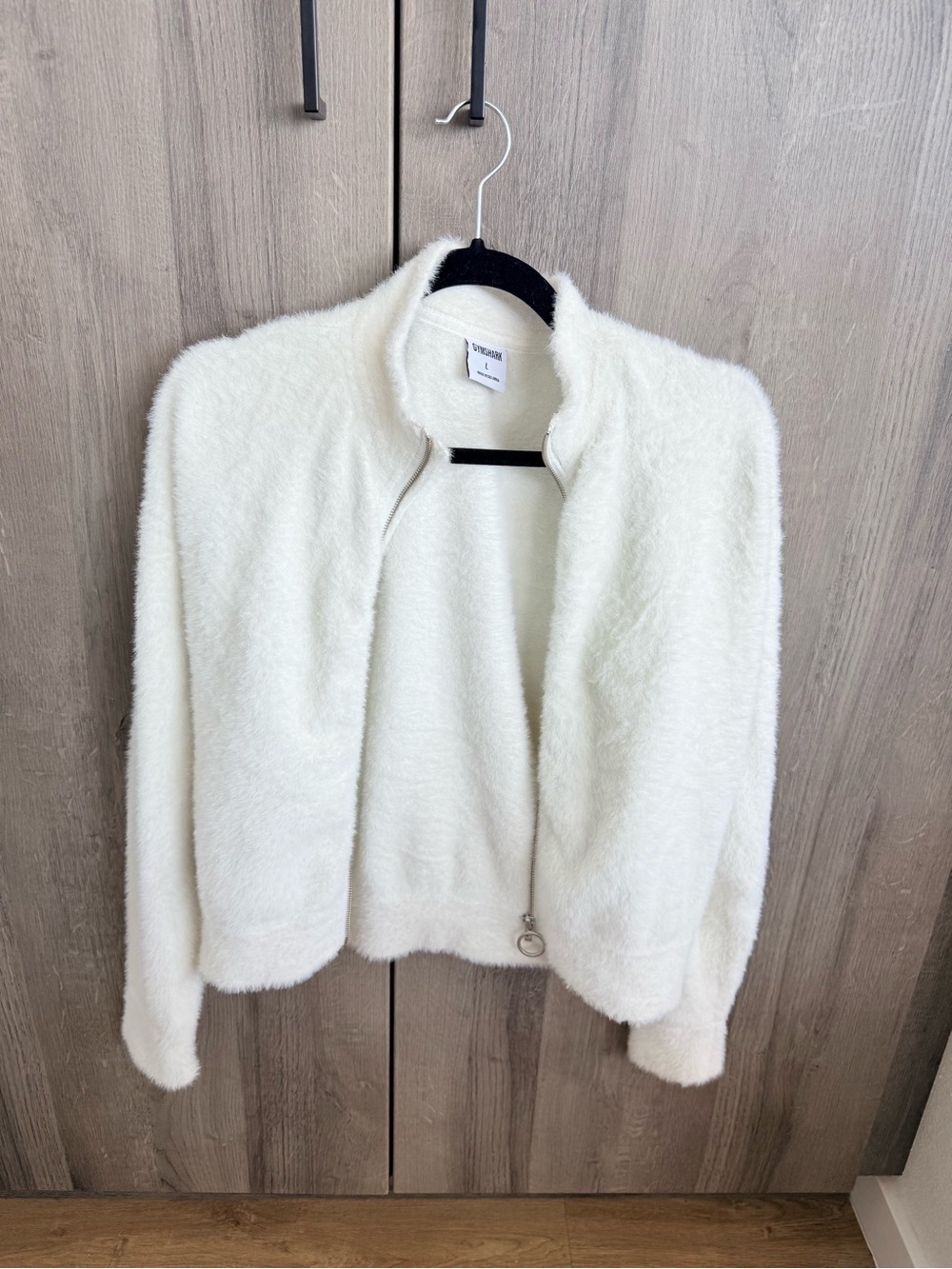 Whitney Simmons Gymshark Cream Plush Zip-Up Teddy Jacket